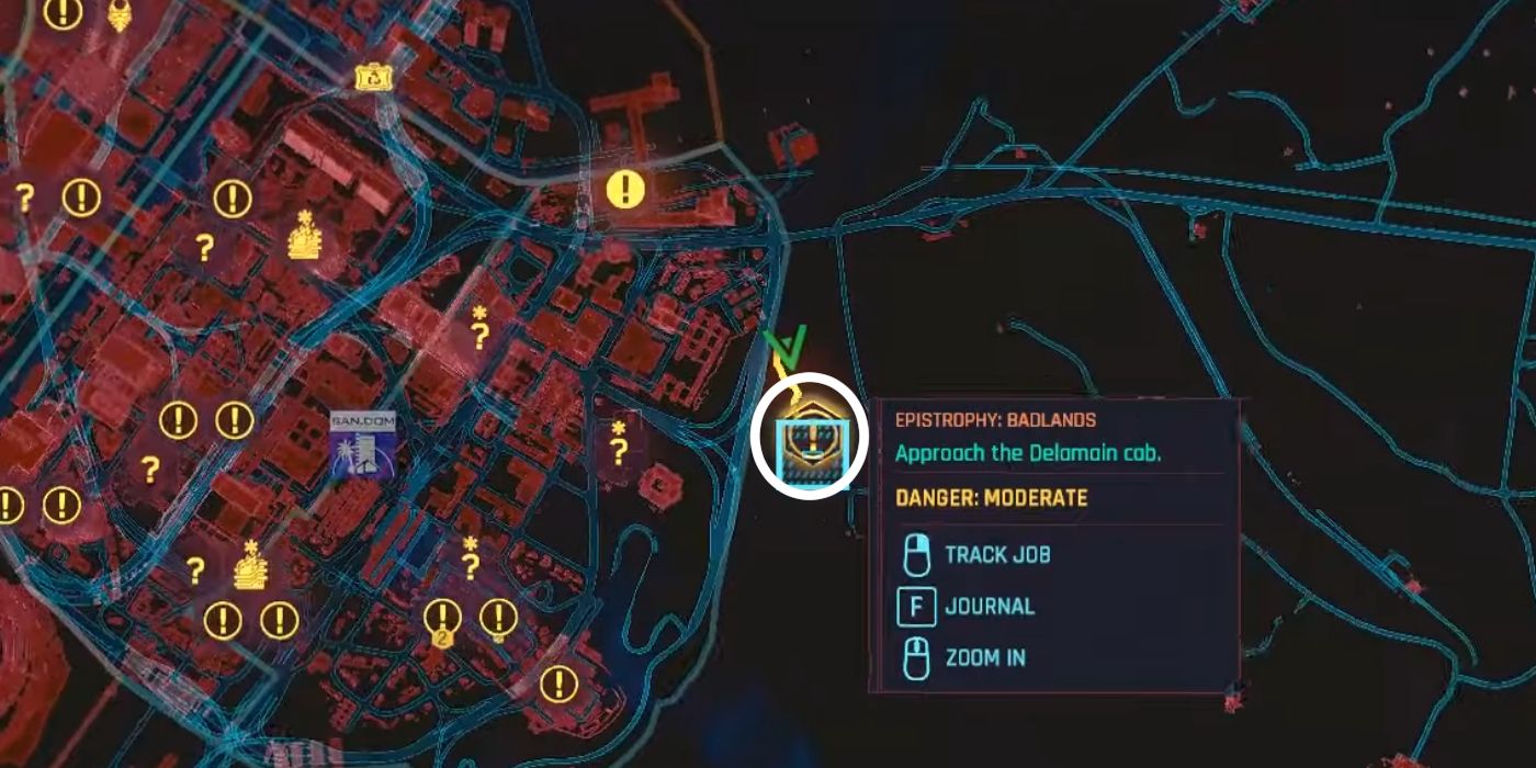 صورة لموقع Delamin Cab على خريطة Badlands للعبة Cyberpunk 2077
